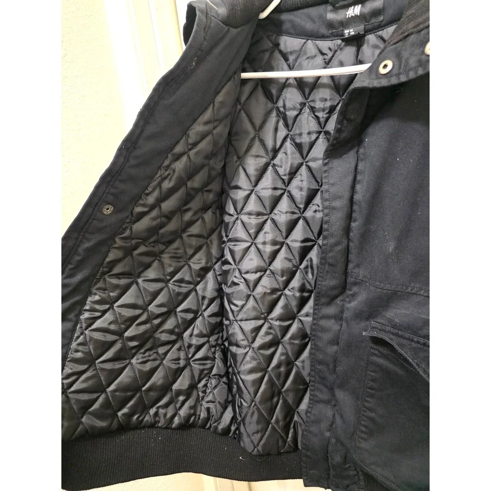 H & M Men's Black Heavy Cotton Jacket With Zipper & Button‎ Closure Size 40R